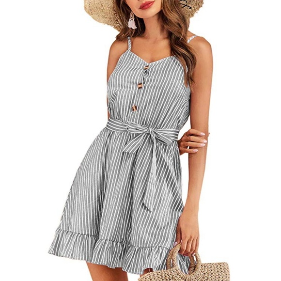 C.C. Boutique Dresses & Skirts - NWT Pinstripe Button Up Flutter Hem Sundress